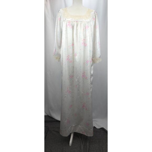 Vintage Silky Feel Nylon & Lace Floral Givenchy Intimite Paris Long Nightgown MD - Picture 1 of 10